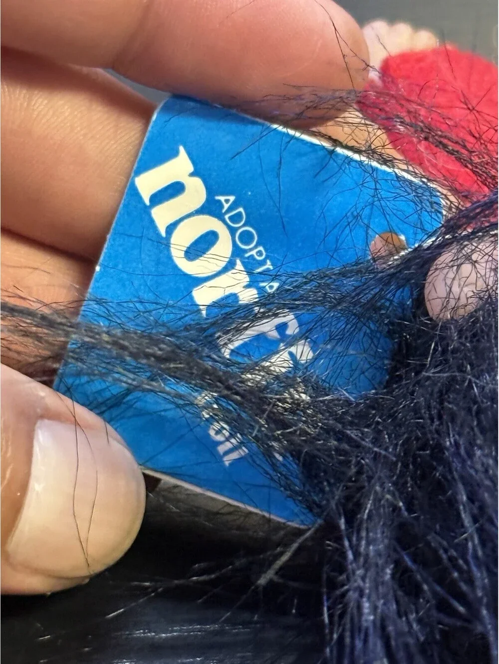 Vintage 1980s DAM Norfin Tiny Ones Troll Doll Style 502 Black Hair Red Outfit